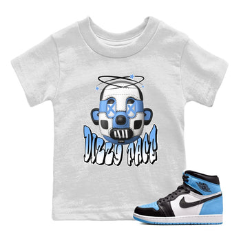 Air Jordan 1 Retro High OG UNC Toe Shirt to match Jordans Dizzy Face Sneaker Tees AJ1 UNC Toe SNRT Sneaker Release Tees Kids and Baby Tees White 1