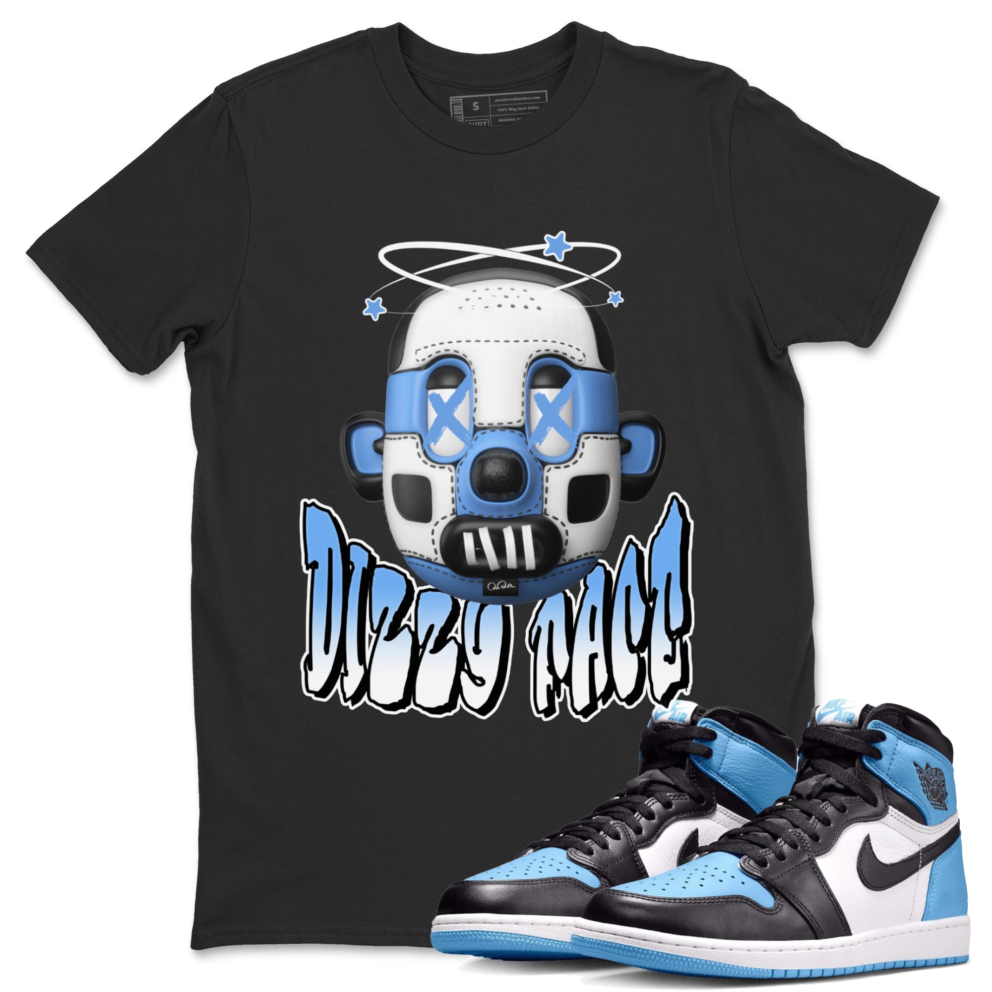 Air Jordan 1 Retro High OG UNC Toe Shirt to match Jordans Dizzy Face Sneaker Tees AJ1 UNC Toe SNRT Sneaker Release Tees Crew Neck T-Shirts Black 1