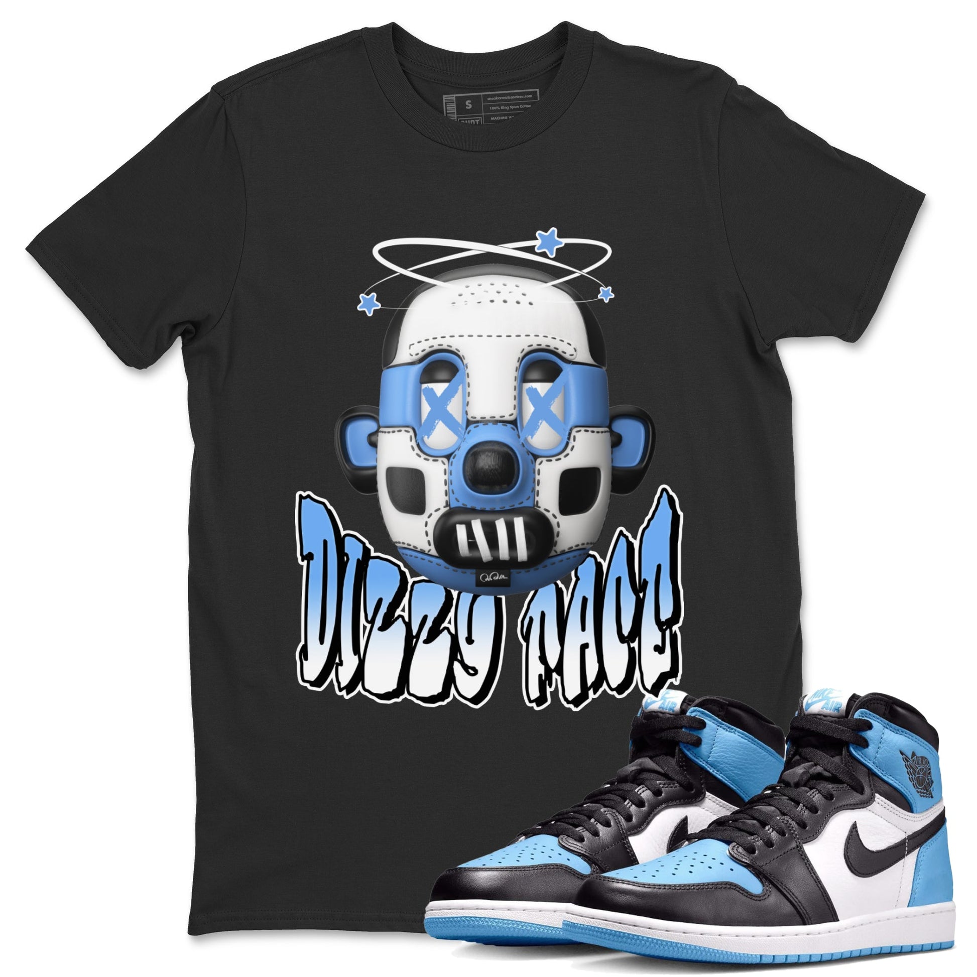 Air Jordan 1 Retro High OG UNC Toe Shirt to match Jordans Dizzy Face Sneaker Tees AJ1 UNC Toe SNRT Sneaker Release Tees Crew Neck T-Shirts Black 1