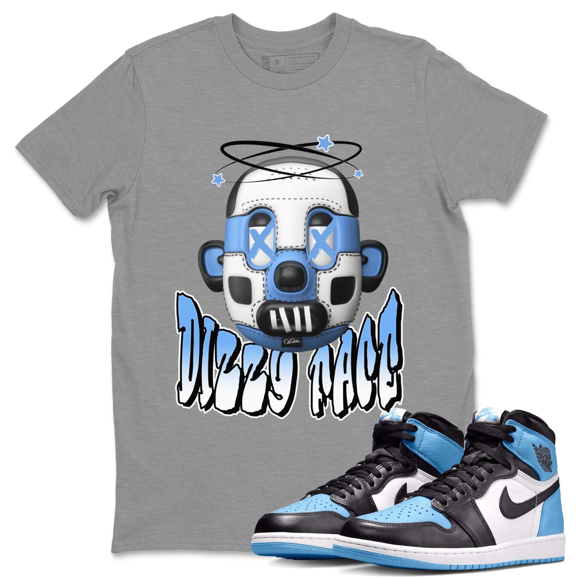 Air Jordan 1 Retro High OG UNC Toe Shirt to match Jordans Dizzy Face Sneaker Tees AJ1 UNC Toe SNRT Sneaker Release Tees Crew Neck T-Shirts Heather Grey 1