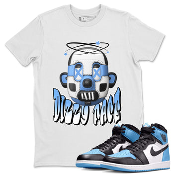 Air Jordan 1 Retro High OG UNC Toe Shirt to match Jordans Dizzy Face Sneaker Tees AJ1 UNC Toe SNRT Sneaker Release Tees Crew Neck T-Shirts White 1