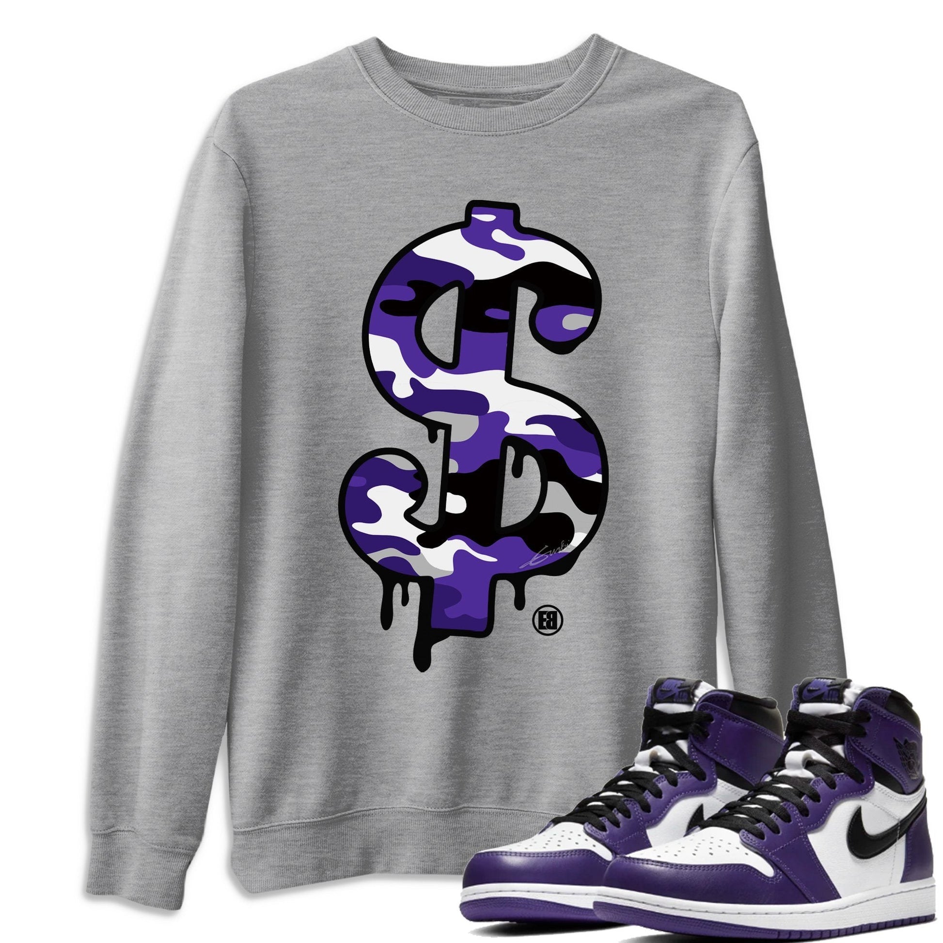 Jordan 1 Court Purple Sneaker Match Tees Dollar Camo Sneaker Tees Jordan 1 Court Purple Sneaker Release Tees Unisex Shirts