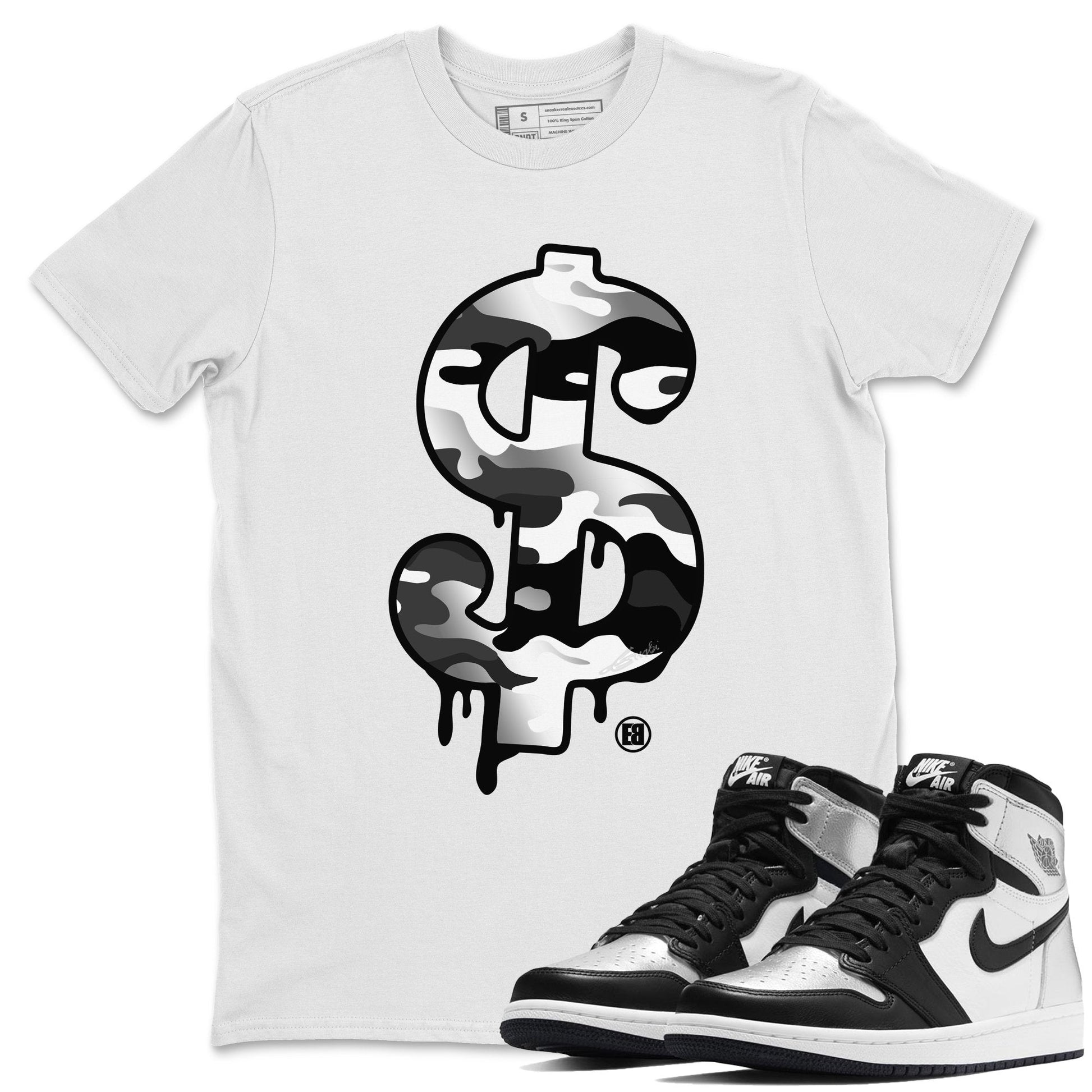 Jordan 1 Silver Toe Sneaker Match Tees Dollar Camo Sneaker Tees Jordan 1 Silver Toe Sneaker Release Tees Unisex Shirts