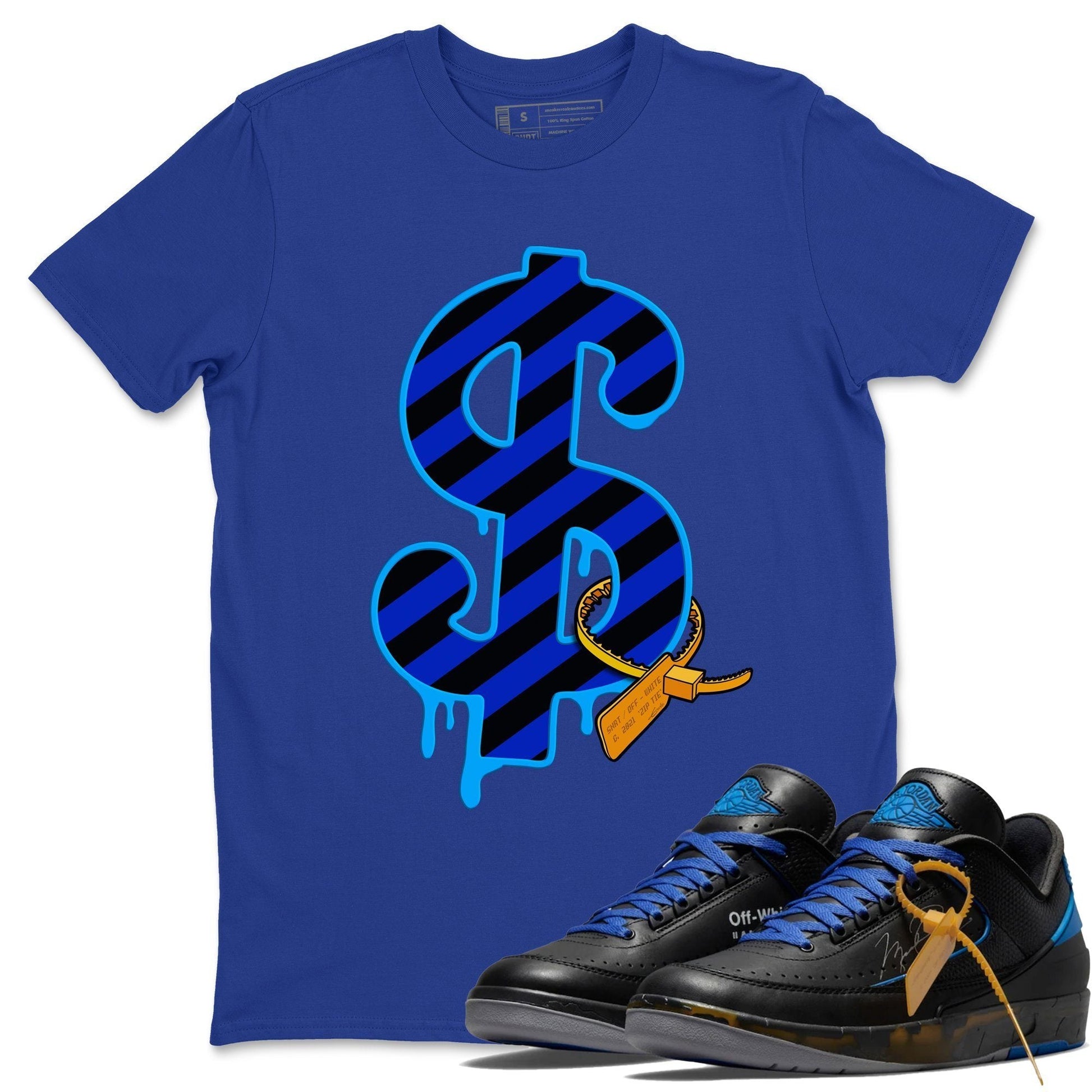 Jordan 2 OFF-WHITE Black Blue Sneaker Match Tees Dollar Camo Sneaker Tees Jordan 2 OFF-WHITE Black Blue Sneaker Release Tees Unisex Shirts