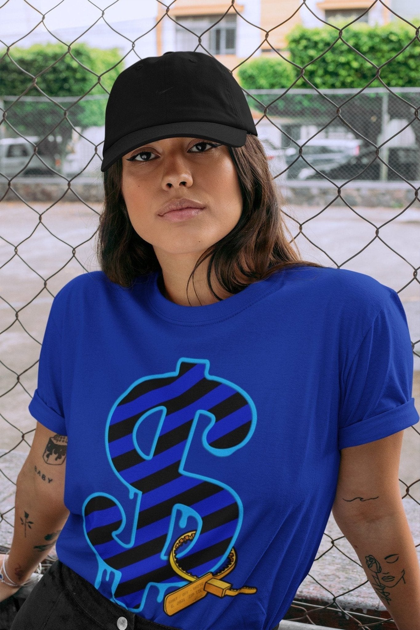 Jordan 2 OFF-WHITE Black Blue Sneaker Match Tees Dollar Camo Sneaker Tees Jordan 2 OFF-WHITE Black Blue Sneaker Release Tees Unisex Shirts
