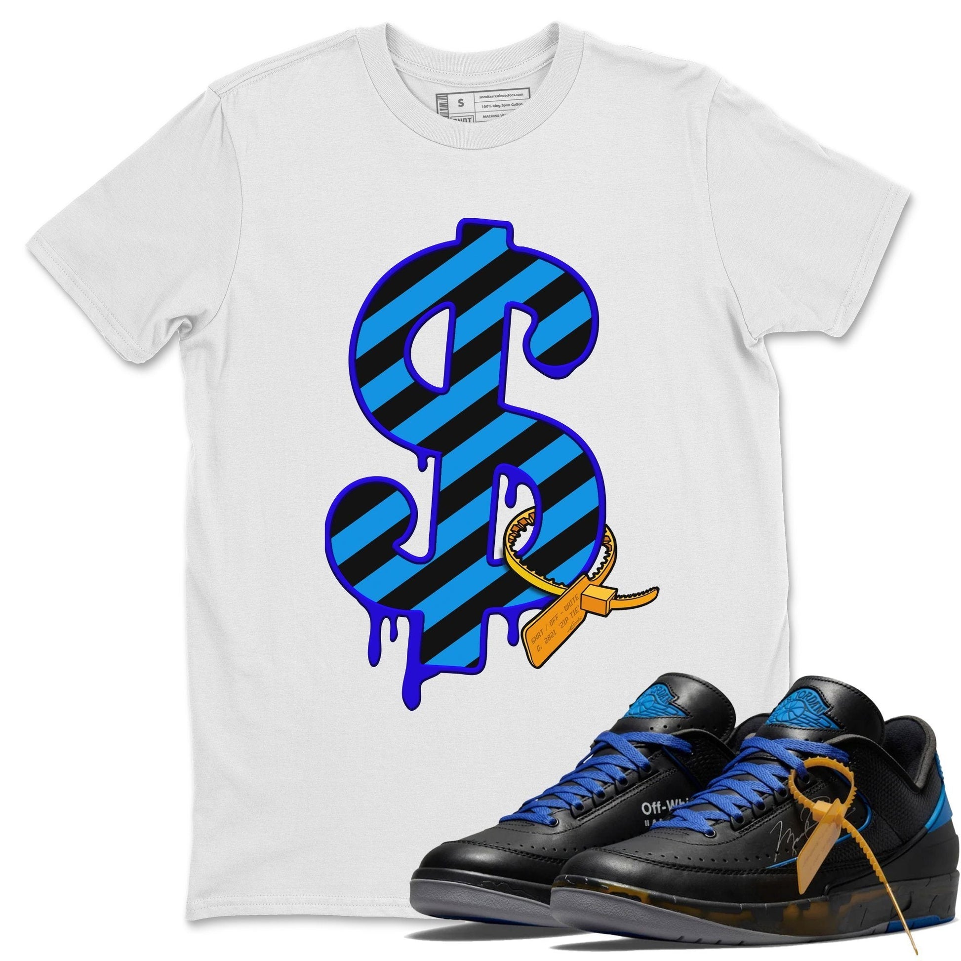 Jordan 2 OFF-WHITE Black Blue Sneaker Match Tees Dollar Camo Sneaker Tees Jordan 2 OFF-WHITE Black Blue Sneaker Release Tees Unisex Shirts