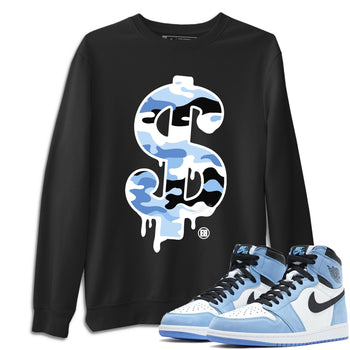 Jordan 1 University Blue Sneaker Match Tees Dollar Camo Sneaker Tees Jordan 1 University Blue Sneaker Release Tees Unisex Shirts