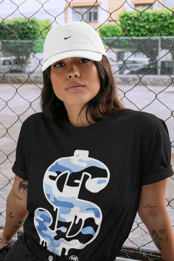 Jordan 1 University Blue Sneaker Match Tees Dollar Camo Sneaker Tees Jordan 1 University Blue Sneaker Release Tees Unisex Shirts