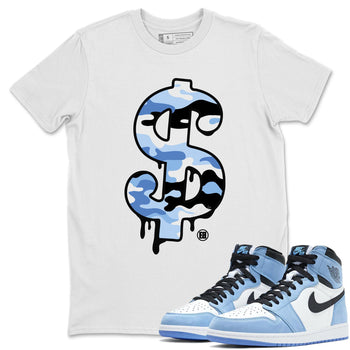 Jordan 1 University Blue Sneaker Match Tees Dollar Camo Sneaker Tees Jordan 1 University Blue Sneaker Release Tees Unisex Shirts