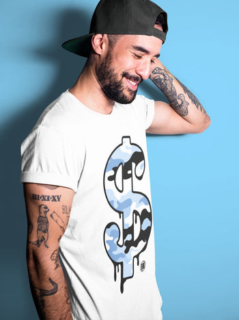 Jordan 1 University Blue Sneaker Match Tees Dollar Camo Sneaker Tees Jordan 1 University Blue Sneaker Release Tees Unisex Shirts