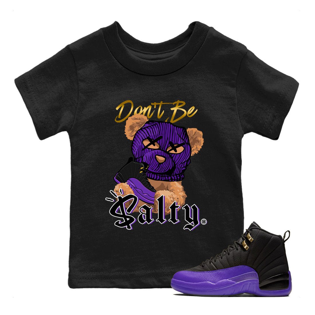 12s Field Purple Match To Jordans Don't Be Salty Bear Sneaker Tees Air Jordan 12 Field Purple SNRT Sneaker Release Tees Kids Shirts Black 1