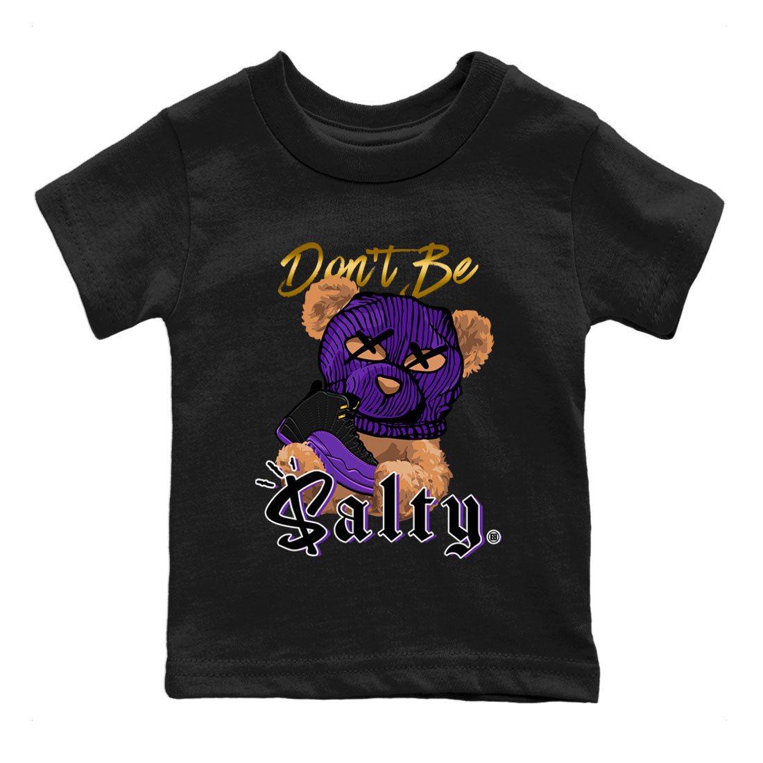 12s Field Purple Match To Jordans Don't Be Salty Bear Sneaker Tees Air Jordan 12 Field Purple SNRT Sneaker Release Tees Kids Shirts Black 2