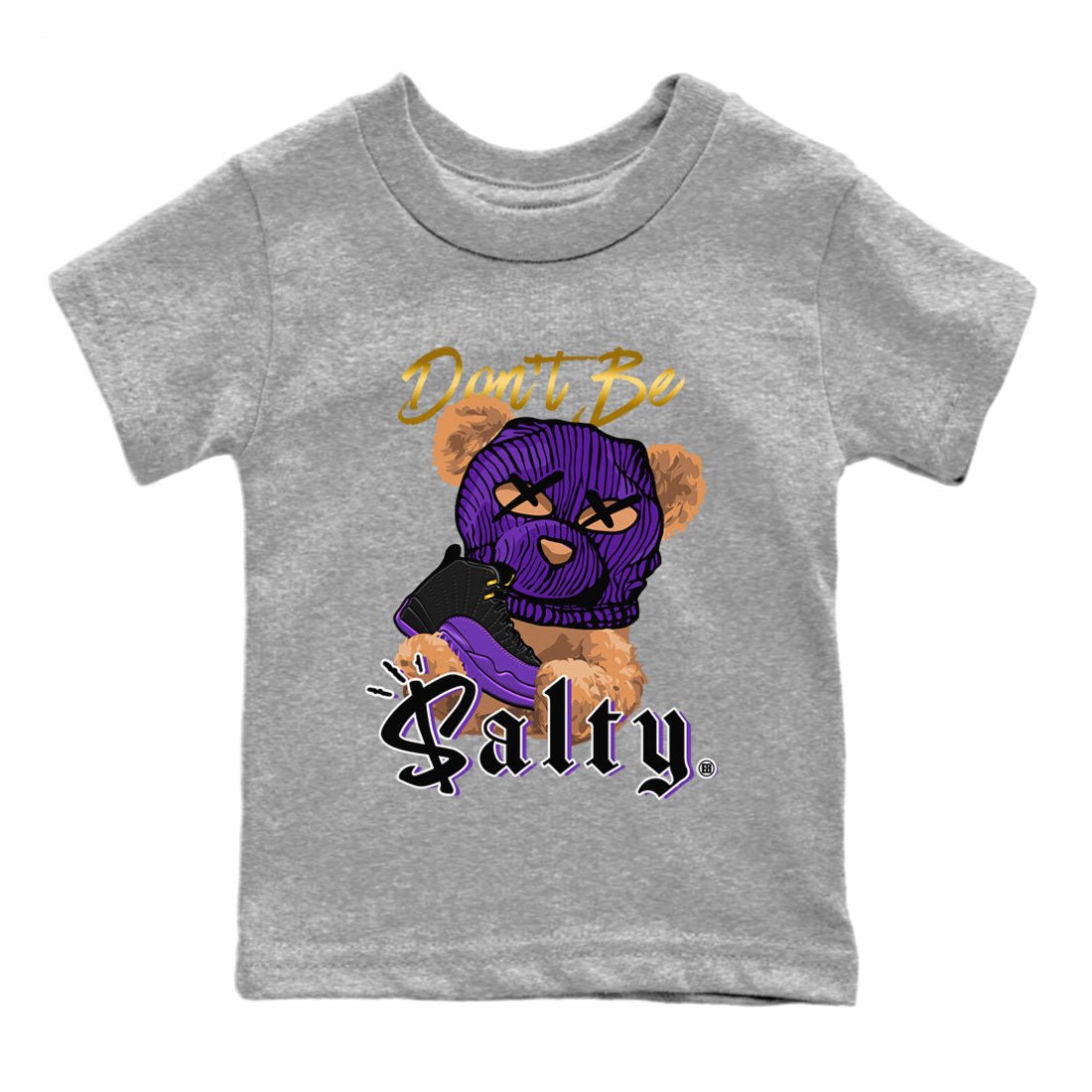12s Field Purple Match To Jordans Don't Be Salty Bear Sneaker Tees Air Jordan 12 Field Purple SNRT Sneaker Release Tees Kids Shirts Heather Grey 2