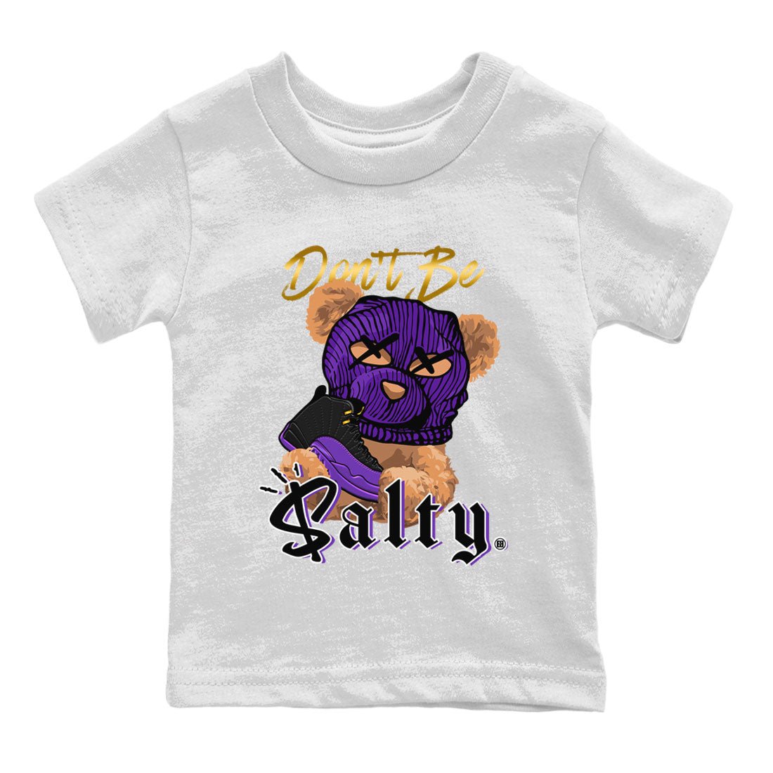12s Field Purple Match To Jordans Don't Be Salty Bear Sneaker Tees Air Jordan 12 Field Purple SNRT Sneaker Release Tees Kids Shirts White 2