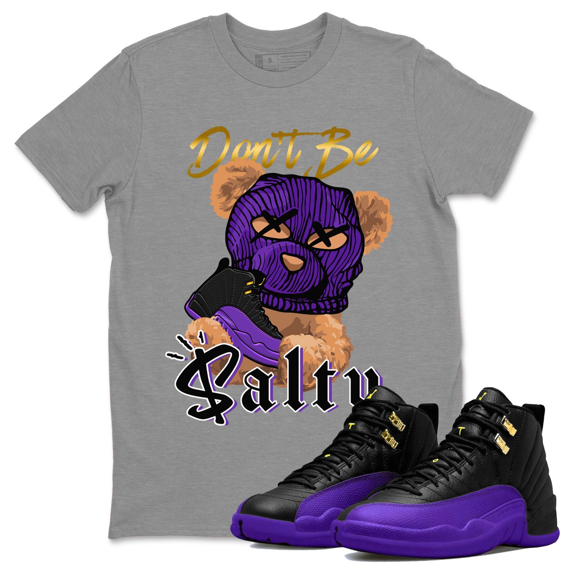 12s Field Purple Match To Jordans Don't Be Salty Bear Sneaker Tees Air Jordan 12 Field Purple SNRT Sneaker Release Tees Unisex Shirts Heather Grey 1