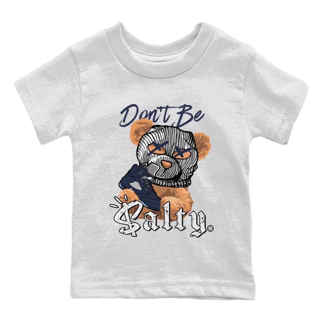 Air Jordan 5 Georgetown Match To Jordans Don't Be Salty Bear Sneaker Tees Air Jordan 5 Midnight Navy SNRT Sneaker Release Tees Kids Shirts White 2