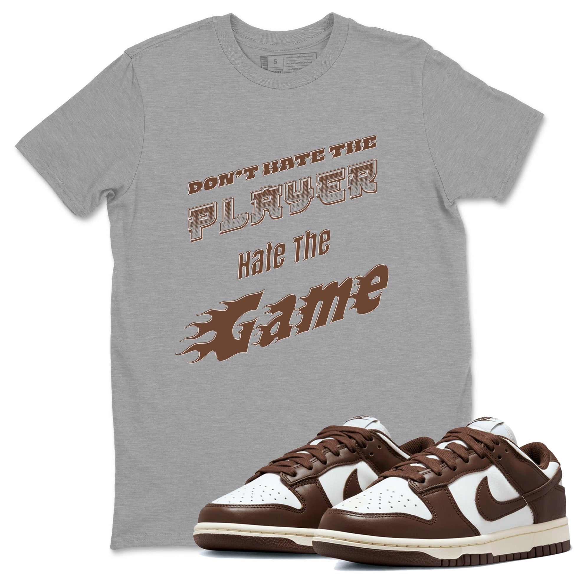 Dunk Cacao Wow shirt to match jordans Don't Hate The Player sneaker tees Dunk Cacao Wow SNRT Sneaker Release Tees Unisex Heather Grey 1 T-Shirt