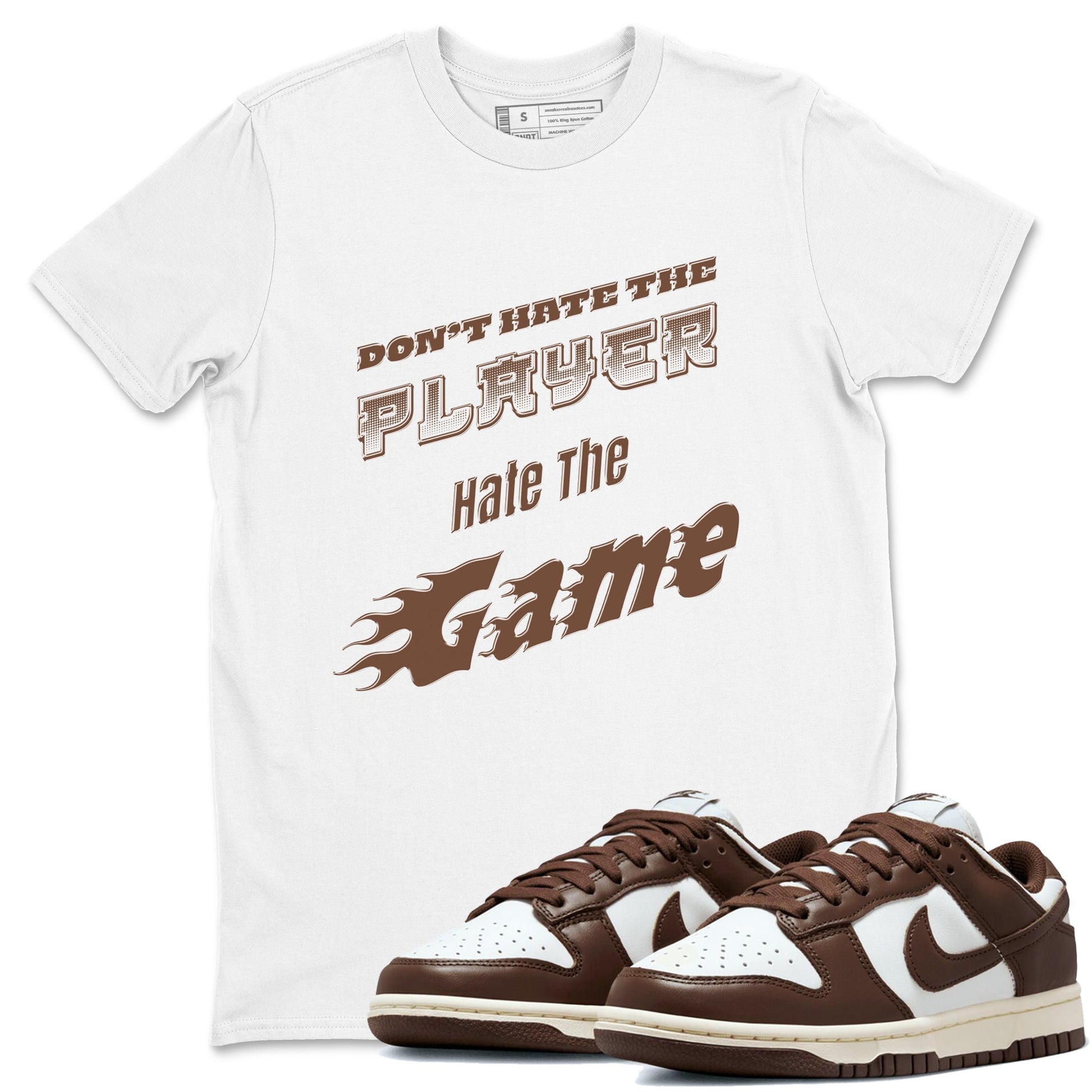Dunk Cacao Wow shirt to match jordans Don't Hate The Player sneaker tees Dunk Cacao Wow SNRT Sneaker Release Tees Unisex White 1 T-Shirt