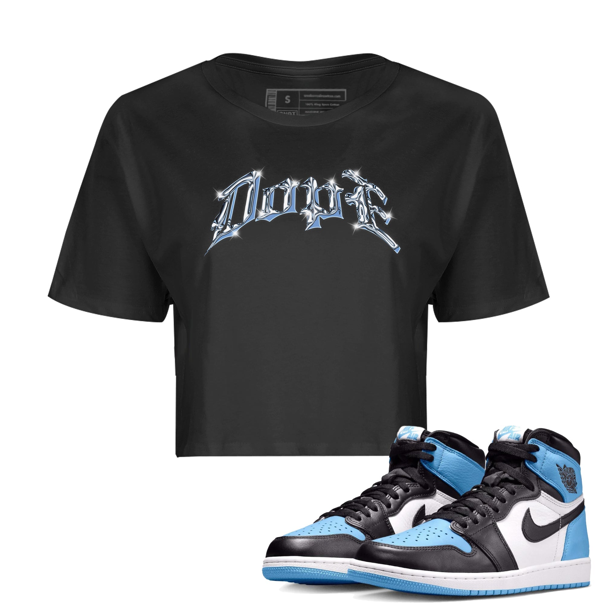 Air Jordan 1 Retro High OG UNC Toe Shirt to match Jordans Dope Sneaker Tees 1s UNC Toe SNRT Sneaker Release Tees Crop T-Shirts Black 1