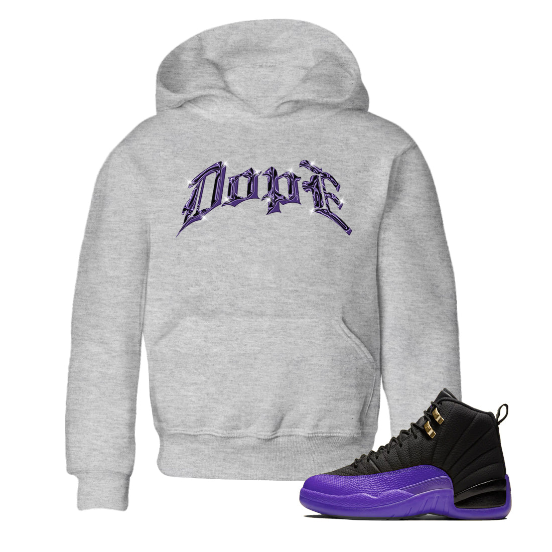 Air Jordan 12 Field Purple Sneaker Match Tees Dope Sneaker Tees AJJordan 12 Lakers Sneaker Release Tees Kids Shirts Heather Grey 1