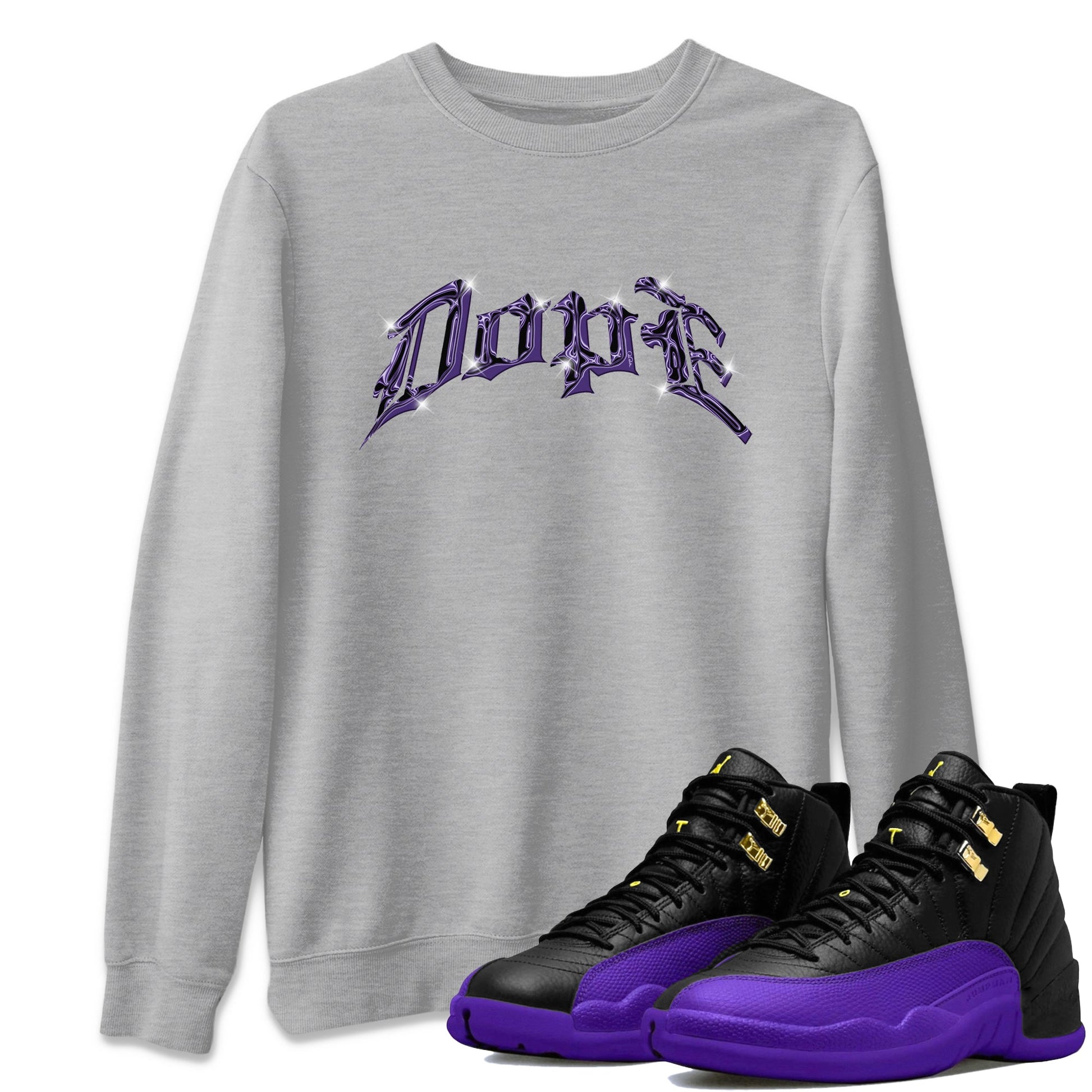 Air Jordan 12 Field Purple Sneaker Match Tees Dope Sneaker Tees AJJordan 12 Lakers Sneaker Release Tees Unisex Shirts Heather Grey 1