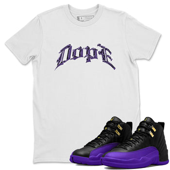 Air Jordan 12 Field Purple Sneaker Match Tees Dope Sneaker Tees AJJordan 12 Lakers Sneaker Release Tees Unisex Shirts White 1