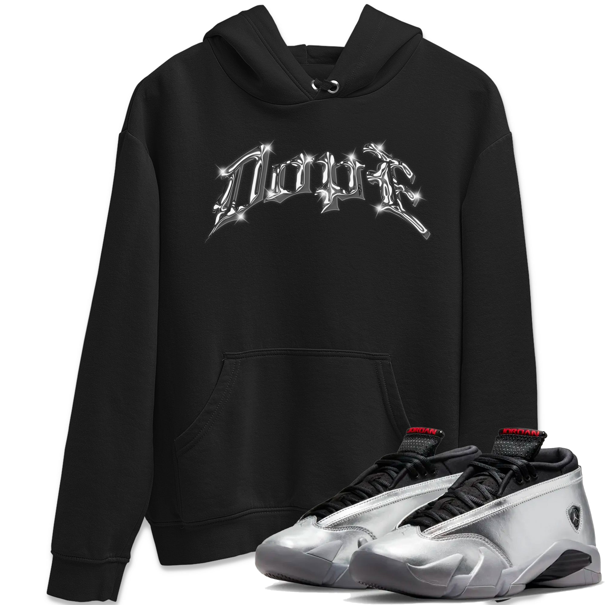 Air Jordan 14 Metallic Silver Sneaker Match Tees Dope Sneaker Tees AJ14 Metallic Silver Sneaker Release Tees Unisex Shirts Black 1