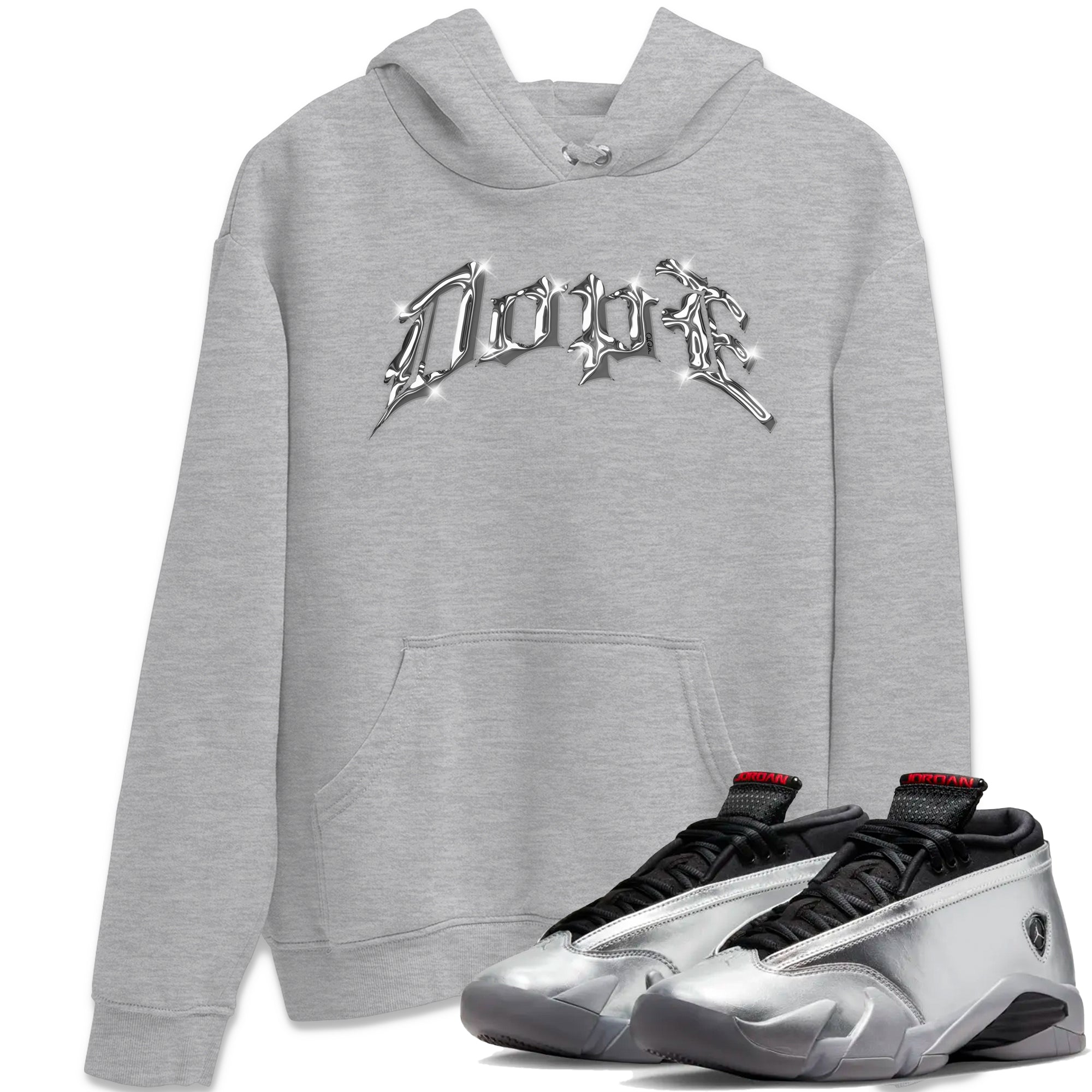 Air Jordan 14 Metallic Silver Sneaker Match Tees Dope Sneaker Tees AJ14 Metallic Silver Sneaker Release Tees Unisex Shirts Heather Grey 1