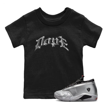 Air Jordan 14 Metallic Silver Sneaker Match Tees Dope Sneaker Tees AJ14 Metallic Silver Sneaker Release Tees Kids Shirts Black 1