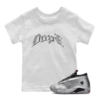 Air Jordan 14 Metallic Silver Sneaker Match Tees Dope Sneaker Tees AJ14 Metallic Silver Sneaker Release Tees Kids Shirts White 1