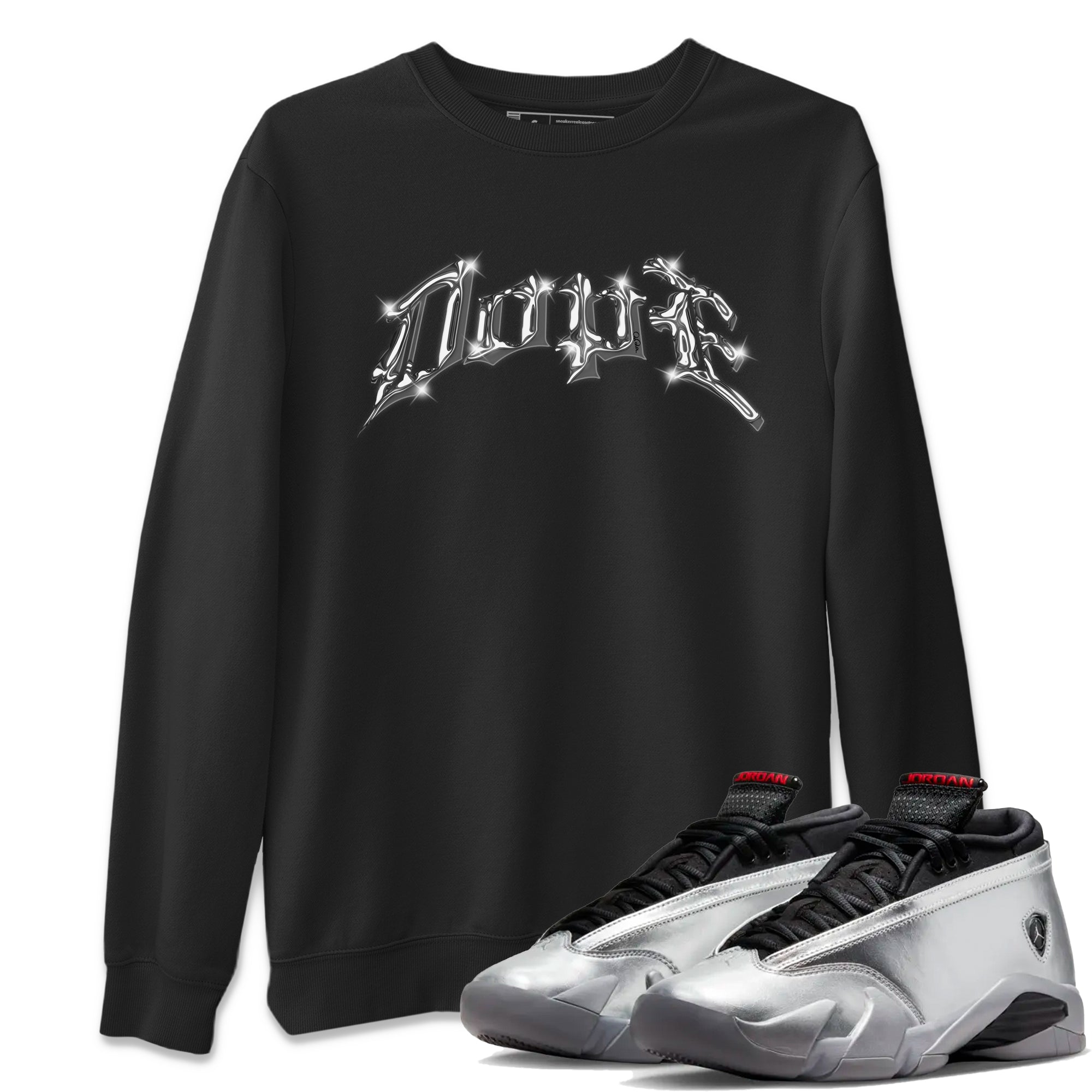 Air Jordan 14 Metallic Silver Sneaker Match Tees Dope Sneaker Tees AJ14 Metallic Silver Sneaker Release Tees Unisex Shirts Black 1