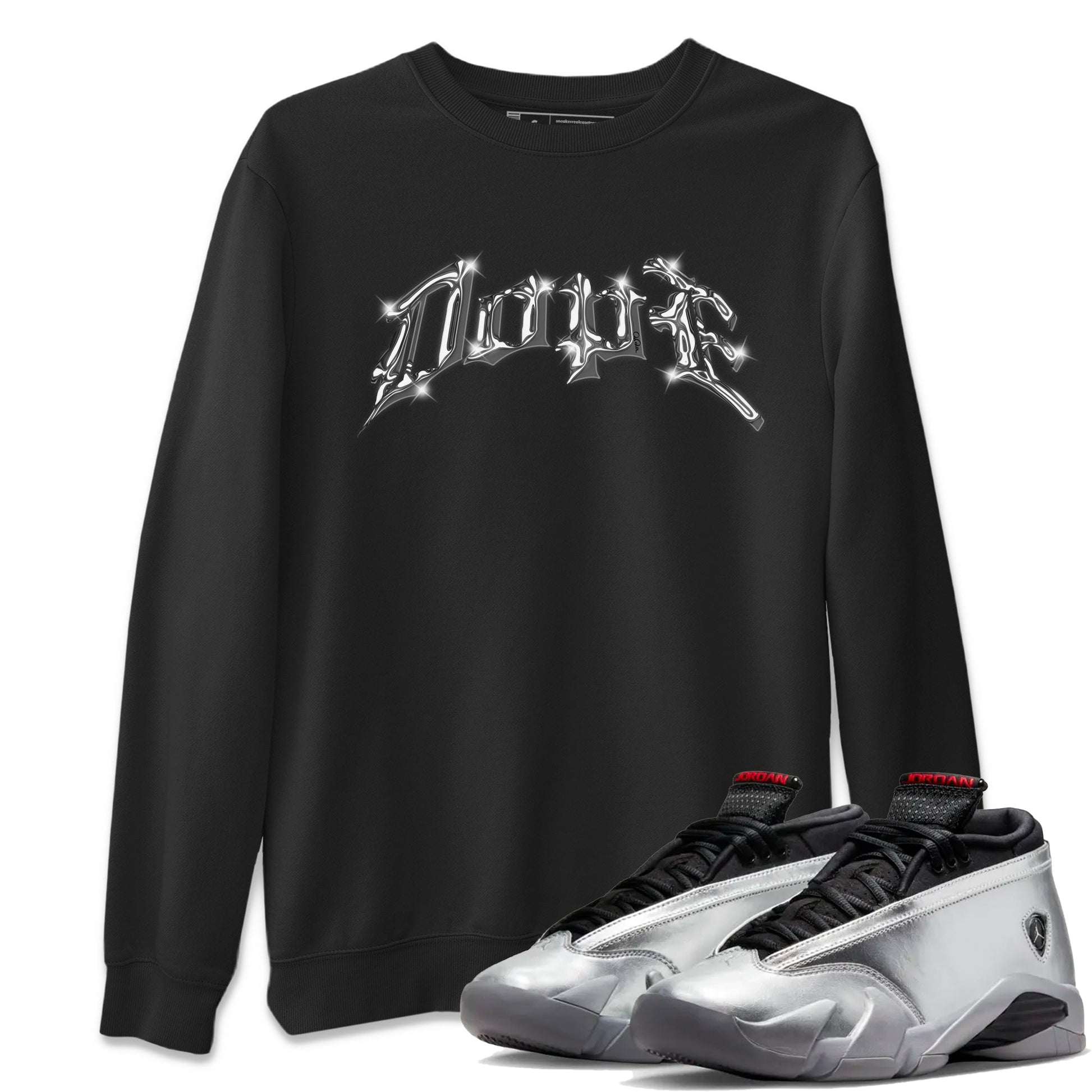 Air Jordan 14 Metallic Silver Sneaker Match Tees Dope Sneaker Tees AJ14 Metallic Silver Sneaker Release Tees Unisex Shirts Black 1