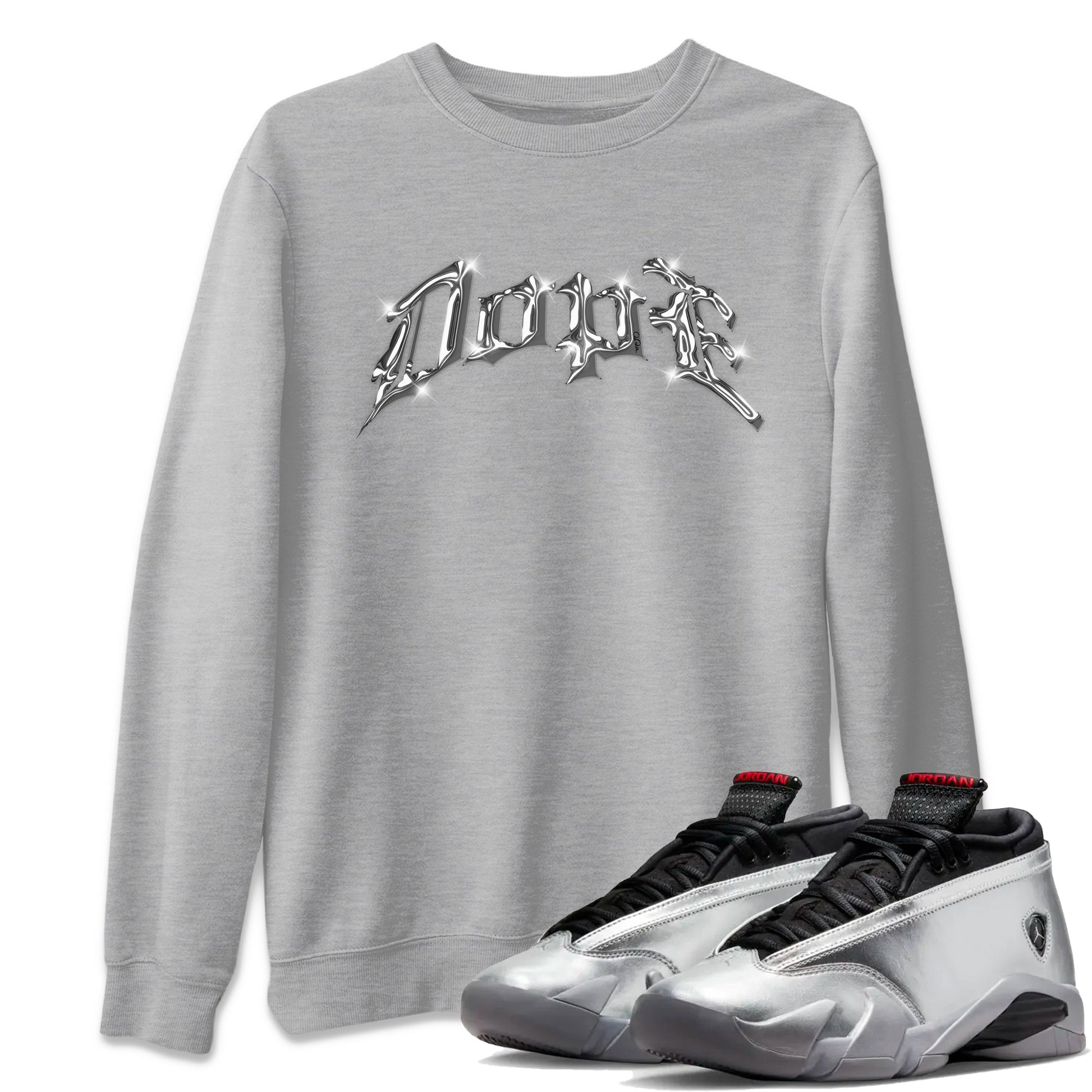 Air Jordan 14 Metallic Silver Sneaker Match Tees Dope Sneaker Tees AJ14 Metallic Silver Sneaker Release Tees Unisex Shirts Heather Grey 1