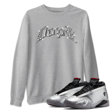 Air Jordan 14 Metallic Silver Sneaker Match Tees Dope Sneaker Tees AJ14 Metallic Silver Sneaker Release Tees Unisex Shirts Heather Grey 1