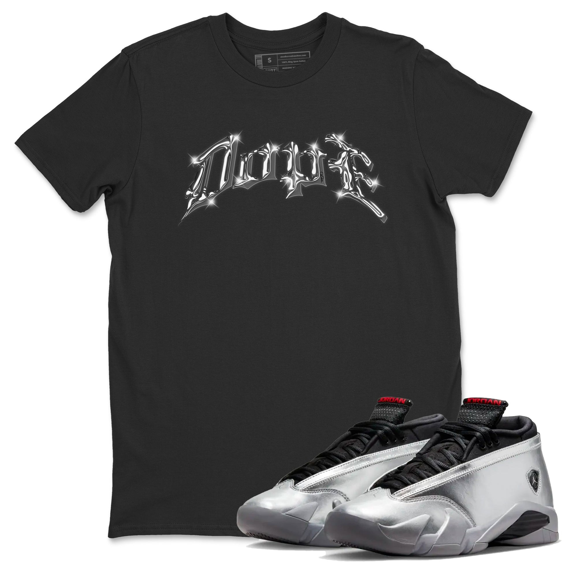 Air Jordan 14 Metallic Silver Sneaker Match Tees Dope Sneaker Tees AJ14 Metallic Silver Sneaker Release Tees Unisex Shirts Black 1