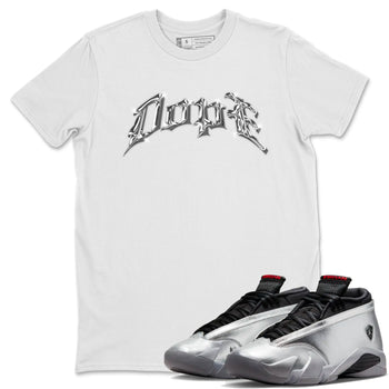 Air Jordan 14 Metallic Silver Sneaker Match Tees Dope Sneaker Tees AJ14 Metallic Silver Sneaker Release Tees Unisex Shirts White 1
