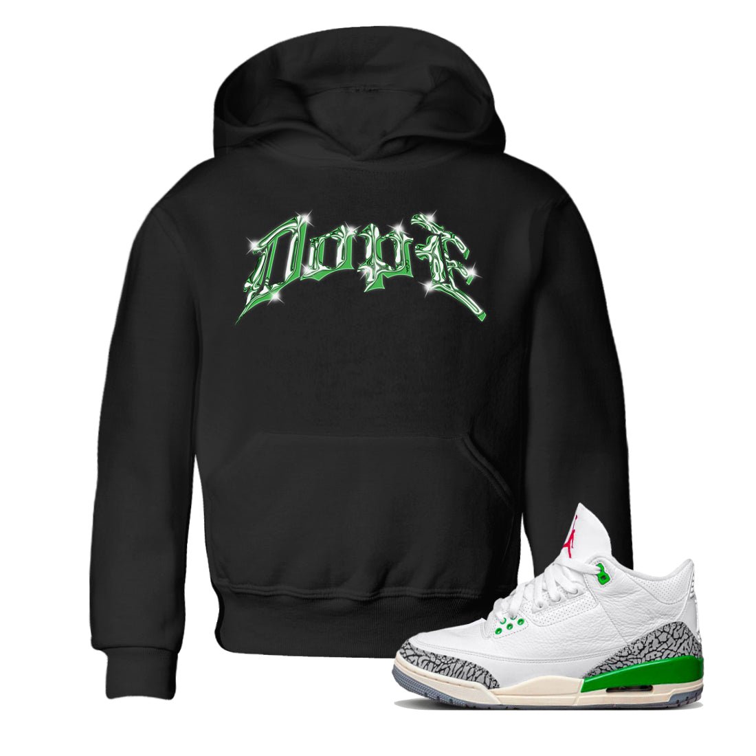 Air Jordan 3 Lucky Green Sneaker Match Tees Dope Sneaker Tees AJ3 Lucky Green Sneaker Release Tees Kids Shirts Black 1