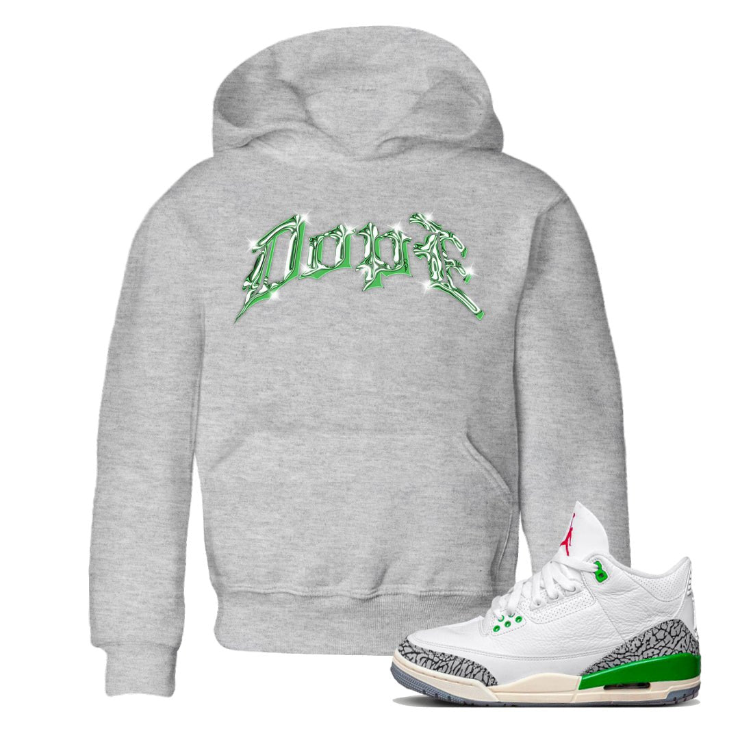 Air Jordan 3 Lucky Green Sneaker Match Tees Dope Sneaker Tees AJ3 Lucky Green Sneaker Release Tees Kids Shirts Heather Grey 1