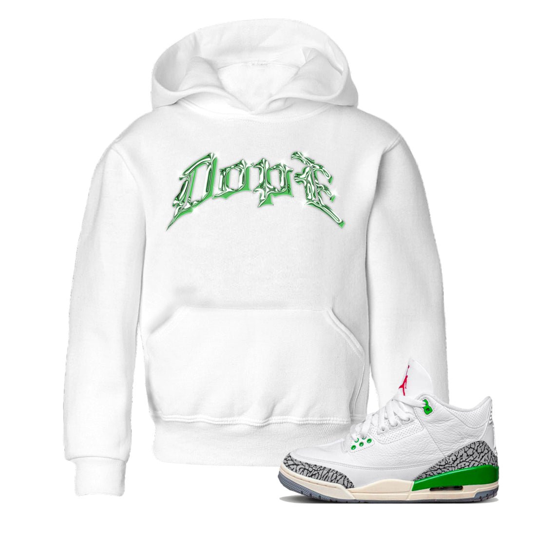 Air Jordan 3 Lucky Green Sneaker Match Tees Dope Sneaker Tees AJ3 Lucky Green Sneaker Release Tees Kids Shirts White 1