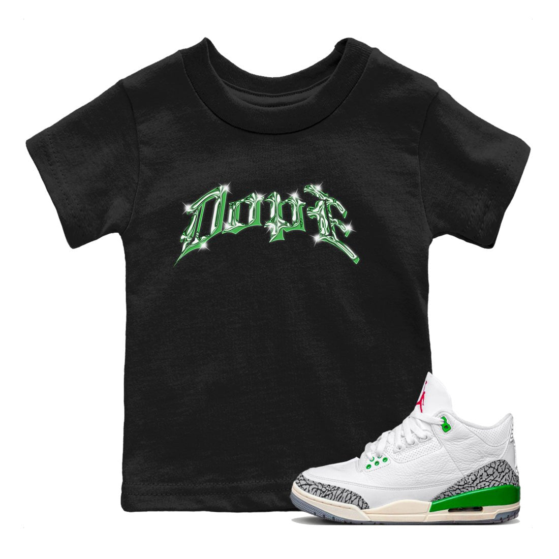 Air Jordan 3 Lucky Green Sneaker Match Tees Dope Sneaker Tees AJ3 Lucky Green Sneaker Release Tees Kids Shirts Black 1