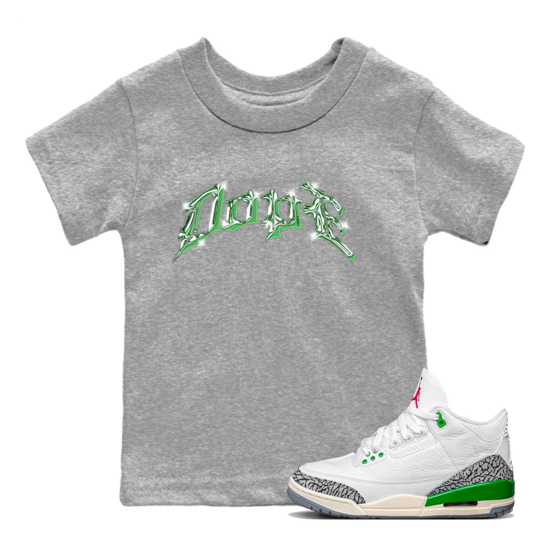 Air Jordan 3 Lucky Green Sneaker Match Tees Dope Sneaker Tees AJ3 Lucky Green Sneaker Release Tees Kids Shirts Heather Grey 1