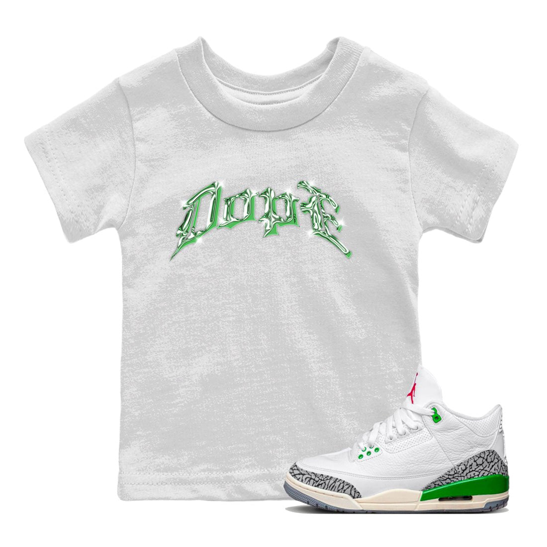 Air Jordan 3 Lucky Green Sneaker Match Tees Dope Sneaker Tees AJ3 Lucky Green Sneaker Release Tees Kids Shirts White 1