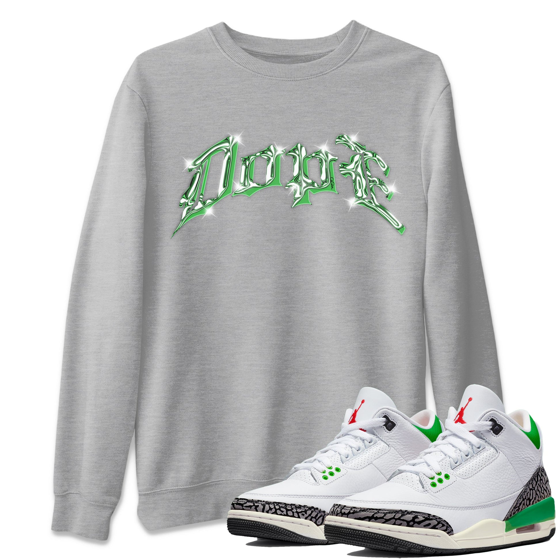 Air Jordan 3 Lucky Green Sneaker Match Tees Dope Sneaker Tees AJ3 Lucky Green Sneaker Release Tees Unisex Shirts Heather Grey 1