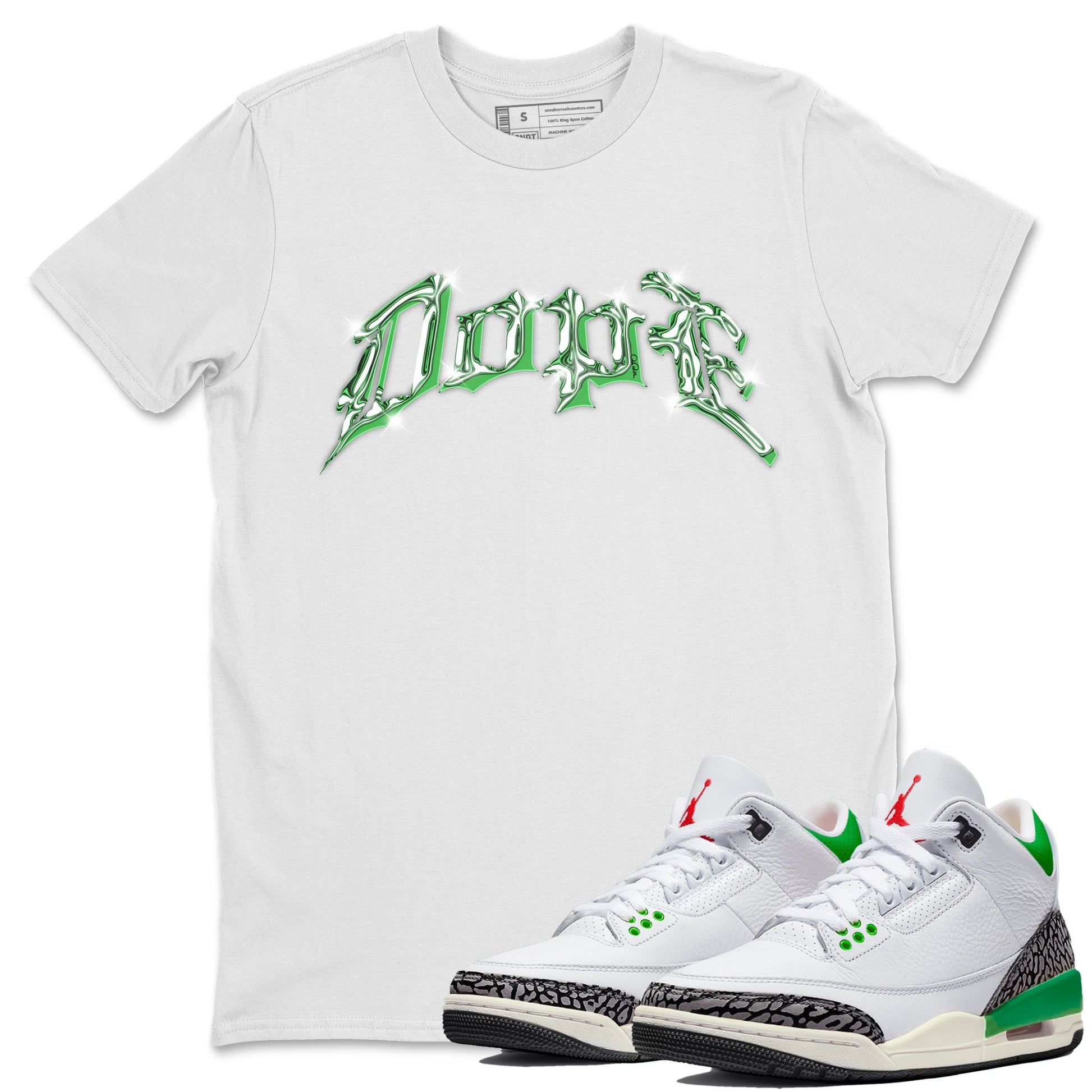 Air Jordan 3 Lucky Green Sneaker Match Tees Dope Sneaker Tees AJ3 Lucky Green Sneaker Release Tees Unisex Shirts White 1
