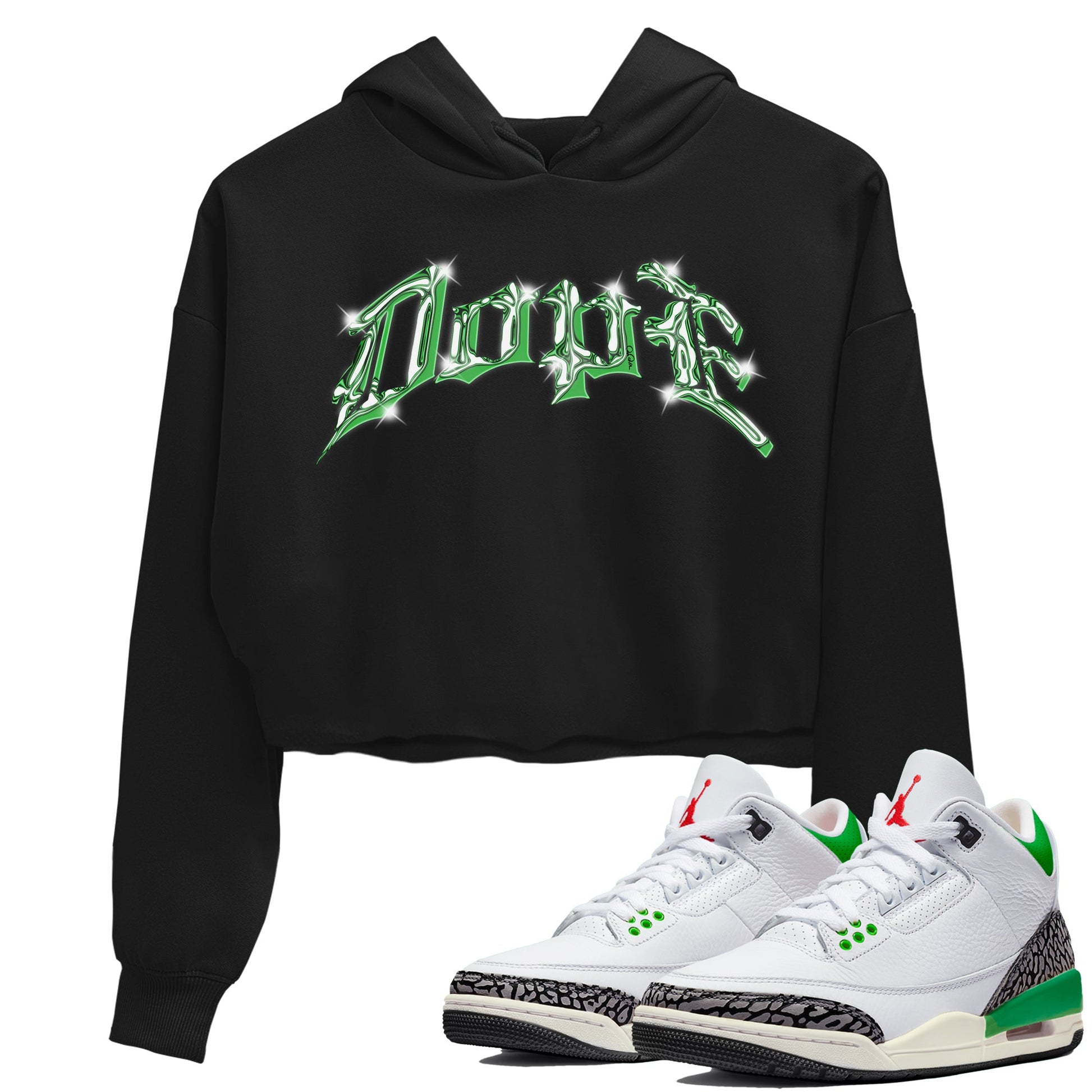 Air Jordan 3 Lucky Green Sneaker Match Tees Dope Sneaker Tees AJ3 Lucky Green Sneaker Release Tees Women's Shirts Black 1