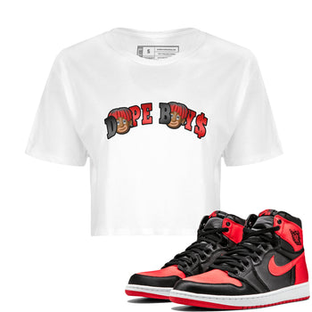 Air Jordan 1 Satin Bred Sneaker Match Tees Dope Boy Sneaker Tees AJ1 Satin Bred Sneaker Release Tees Women's Shirts White 1