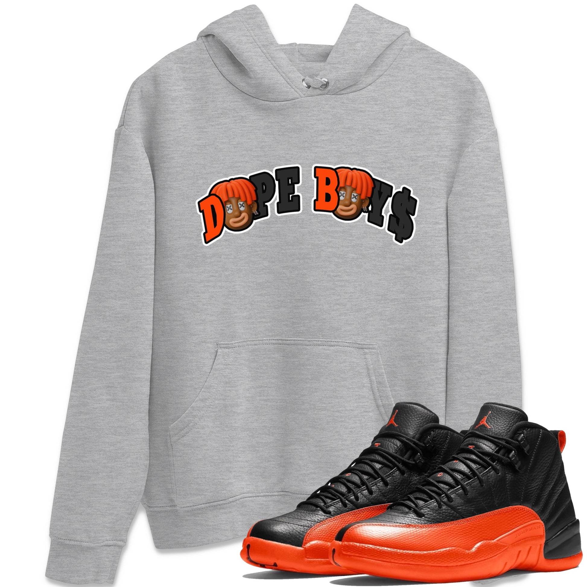 Air Jordan 12 Brilliant Orange Sneaker Match Tees Dope Boys Sneaker Tees AJ12 Brilliant Orange Sneaker Release Tees Unisex Shirts Heather Grey 1
