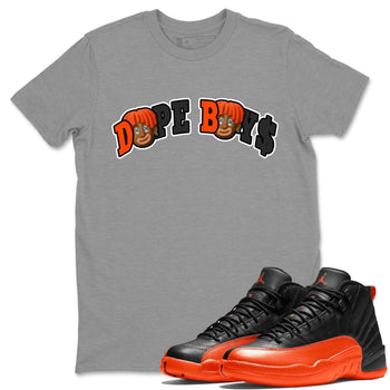 Air Jordan 12 Brilliant Orange Sneaker Match Tees Dope Boys Sneaker Tees AJ12 Brilliant Orange Sneaker Release Tees Unisex Shirts Heather Grey 1
