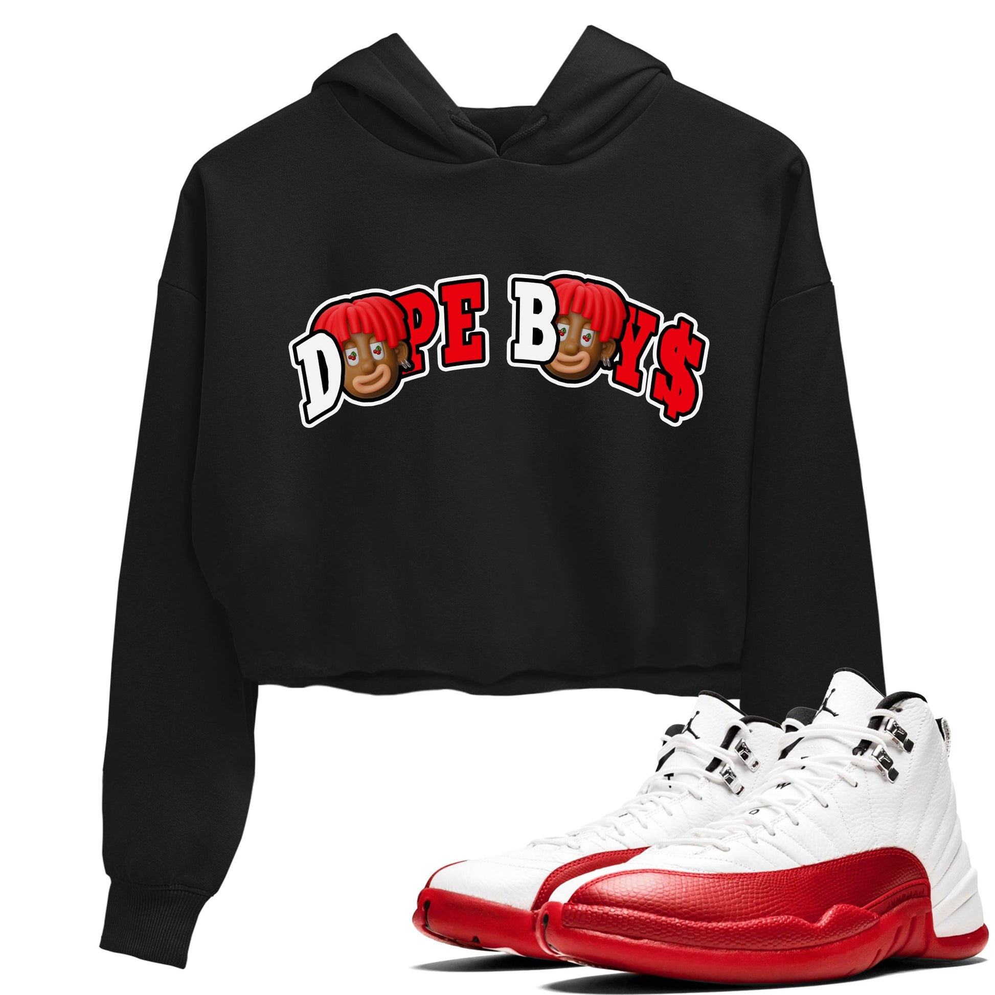 Air Jordan 12 Cherry Sneaker Match Tees Dope Boys Sneaker Tees AJ12 Cherry Sneaker Release Tees Women's Shirts Black 1