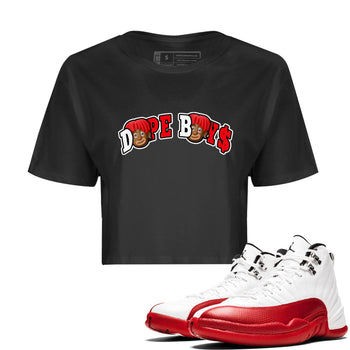 Air Jordan 12 Cherry Sneaker Match Tees Dope Boys Sneaker Tees AJ12 Cherry Sneaker Release Tees Women's Shirts Black 1